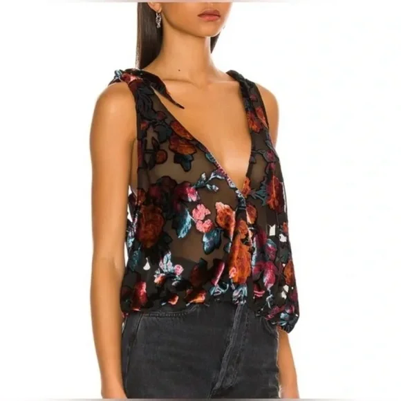 Free People | Tied to You Floral Velvet Tank in Dark Combo - Picture 2 of 8